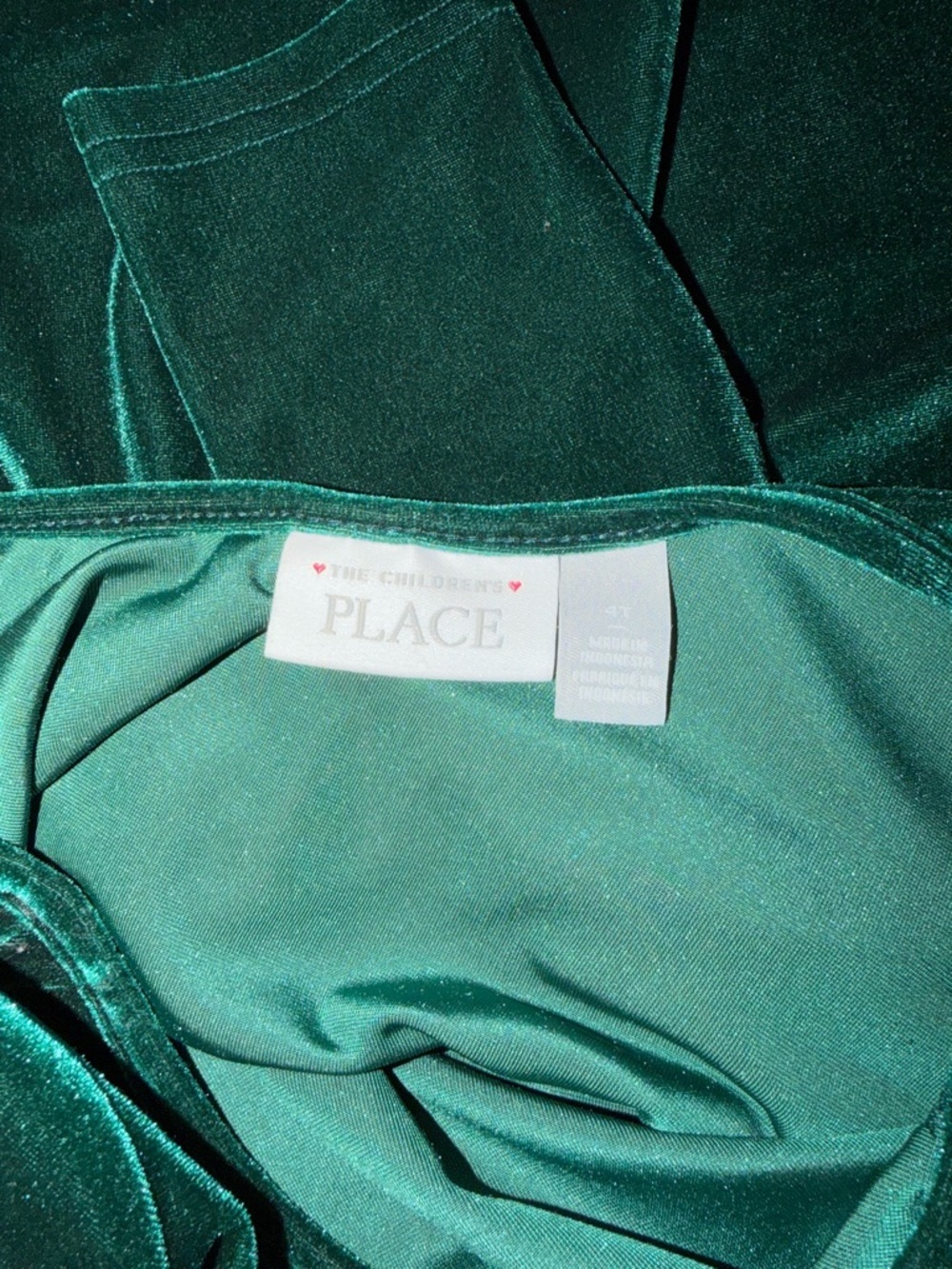 The Children's Place Emerald Green Velvet Dress Size 4 - Picture 5 of 6